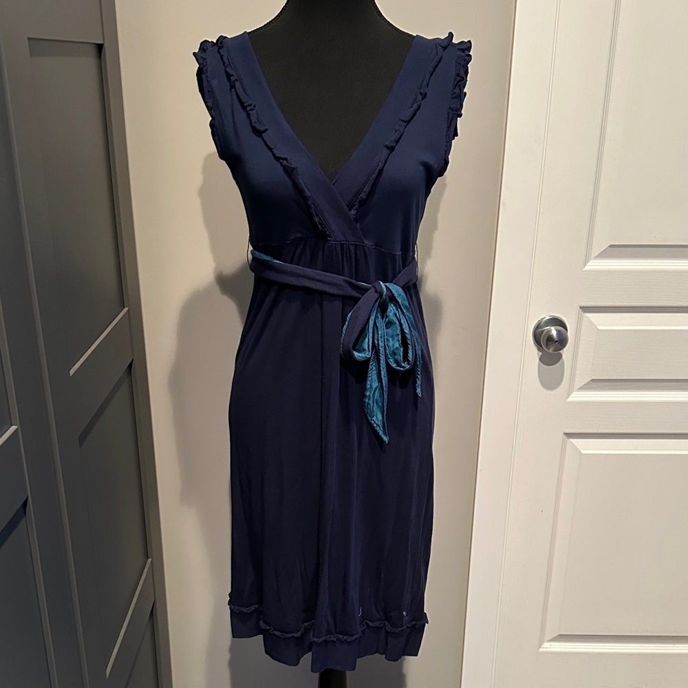 American Eagle Outfitters Navy Midi Dress with Teal Accent